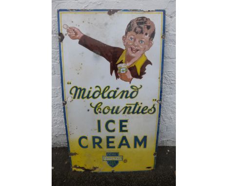 A Midland Counties Ice Cream pictorial enamel sign 24 x 42".