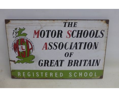 An unusual Motor Schools Association of Great Britain rectangular enamel sign, 21 x 13".