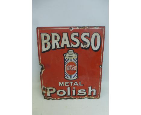 A small Brasso Metal Polish pictorial can enamel sign, 10 x 12".