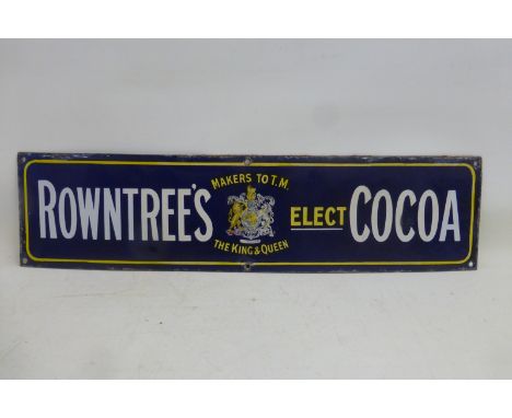 A Rowntree's Cocoa rectangular enamel sign with central royal coat of arms and unusually with the wording Elect, 24 1/4 x 6".