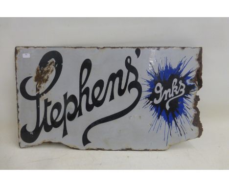 A Stephens' Inks double sided enamel sign with hanging flange, the verso with the wording: Picture Postcards, 18 x 10".