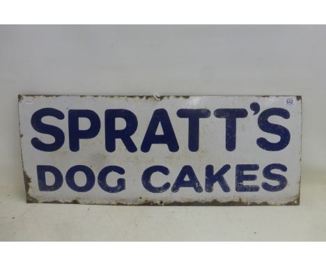A Spratt's Dog Cakes rectangular enamel sign, 30 x 12".