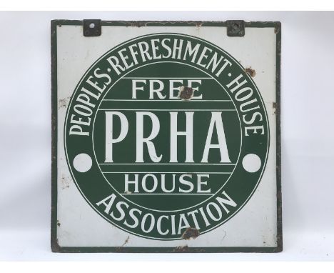 An unusual double sided enamel sign advertising People's Refreshment House Association, 20 x 20".