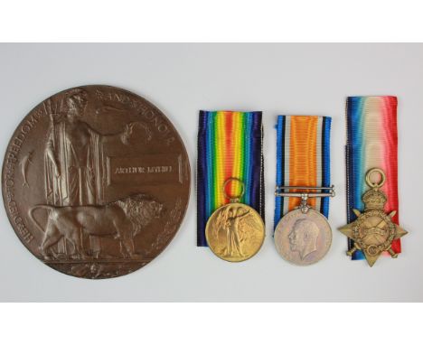 1915 Star Trio & Memorial Plaque to Pte. Arthur Myhill, 2/Suffolks. Killed in Action 4th March 1916 at The Bluff, Ypres Salie