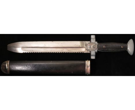 German WW2 Red Cross Enlisted Hewer, with scabbard. Blade maker marked 'Ges Geschutz'.
