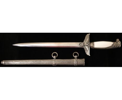 German WW2 Diplomatic Dagger with scabbard. Blade maker marked 'F.W. Holler Berlin'.  This piece shows signs of restoration a