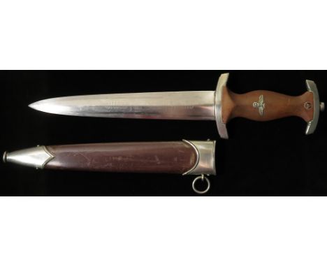 German WW2 SA Dagger with Scabbard, blade maker marked 'ABR.Schnittert Solingen WASSO'. 