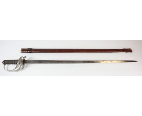 Sword GRV Rifle Brigade Officer made by Wilkinson Pal Mal London with officers initials on the blade H.G.N in its brown leath