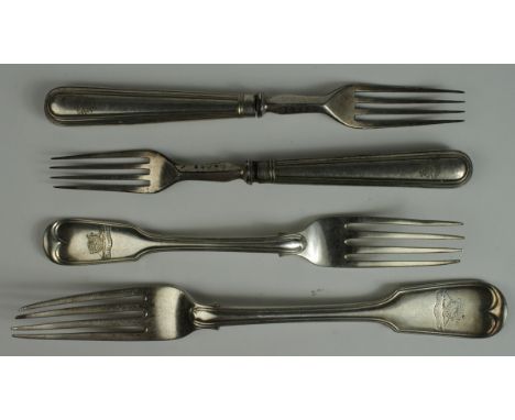Irish - Royal Tyrone Artillery silver plated cutlery - 4 forks (3 Dessert types - 1 has a split in the handle and 1 Table for