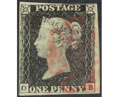 GB - 1840 Penny Black Plate 1b (O-B) var.AS5g. four tight to good margins, small thin spot upper left, good used cat £375