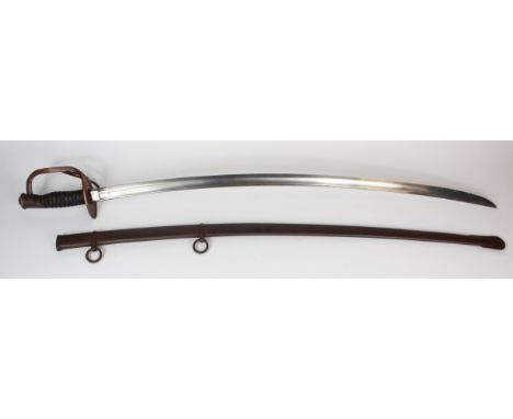 US Civil War Cavalry Troopers sword stamped on the top of the blade US ? 1863 in its correct scabbard.
