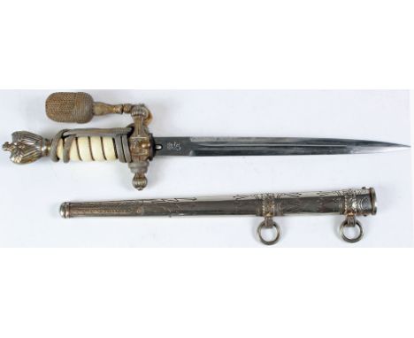 German WW2 Naval Dagger with scabbard and pommel, blade maker marked 'Original Eickhorn Solngen'.  Has been cleaned with some