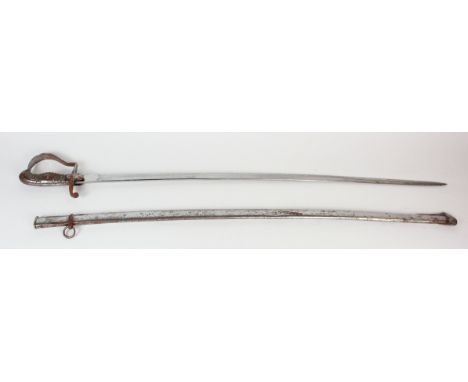 German late 19th century cavalry officers sword with engraved blade in its correct scabbard.