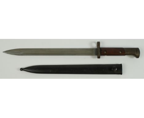 Bayonet: Czech V2-24 with reverse cutting edge in its blued steel scabbard. V.G.C.