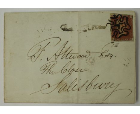 GB - Postal History 1843 1d imperf red, four margins, with No 7 in Maltese Cross on cover, London to Salisbury, nice item cat