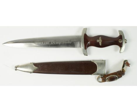 German WW2 SA Dagger with Scabbard and Hanger. Blade maker marked 'Carl Heidelberg Solingen'. 