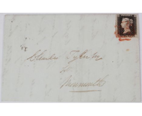 GB - 1840 Penny Black Plate 3 (Q-J) Entire, four good to large margins, nicely tied by red MX, clear CDS on reverse JY 31 184