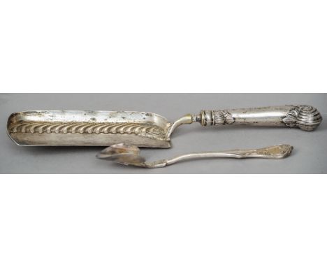 An Edwardian silver Stilton scoop, hallmarked London 1905, maker's mark of William Hutton & Sons Ltd
Together with a Victoria