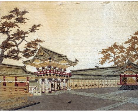 A Chinese 19th/20th century silkwork picture
Worked with a temple gate, framed and glazed.  58.5 x 46.5 cm. CONDITION REPORTS