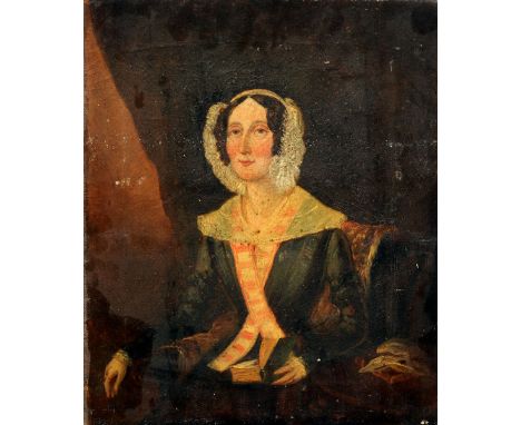 ENGLISH NAIVE SCHOOL (19th century)
Portrait of a Lady With an Open Book
Oil on canvas
35.5 x 43 cm, unframed CONDITION REPOR