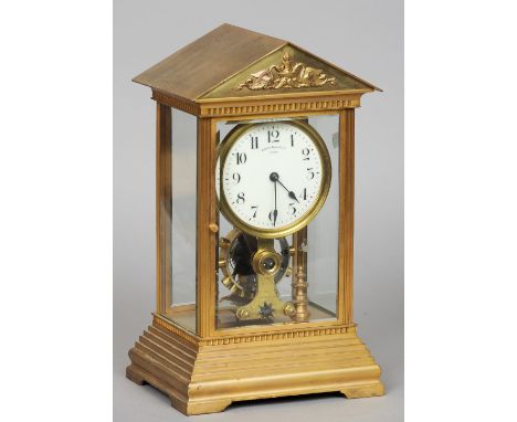 An early 20th century gilt brass four glass battery electric mantel timepiece by Eureka Clock Co Ltd, London
The signed ename