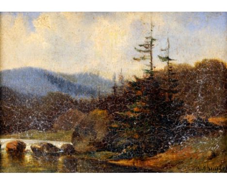 ALEXANDER HIERONYMUS BAKHUYZEN (1826-1878) Dutch
Travellers by a Rapid; and Wooded Landscape
Oils on panels
12 x 9 cm, framed