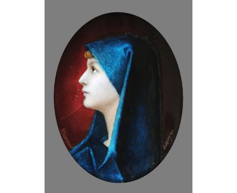 PIERRE BONNAUD (1865-1930) French, For Limoges
Profile Portrait of a Young Lady
Enamel on copper
Signed and inscribed Limoges