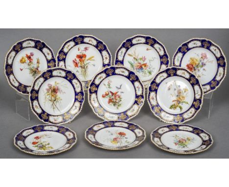 A set of ten Royal Worcester porcelain botanical plates
Each centrally decorated with floral spray, the blue borders with fur