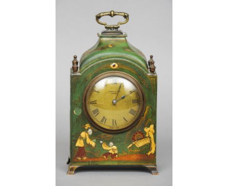 A chinoiserie decorated mantel clock, retailed by Mappin & Webb, London
The circular dial with Roman numerals and French barr