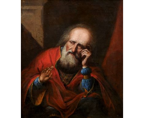 Manner of GUIDO RENNIE (1575-1642) Italian
Portrait of St. Peter
Oil on board
29 x 34.5 cm, framed CONDITION REPORTS: General