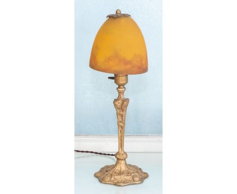 An early to mid 20th century art deco style table lamp, gilt metal with an orange shade, 45cm highPlease note this item is at