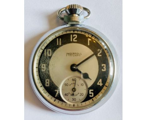 Triumph Ingersoll Stainless Steel Pocket Watch, Made in Gt Britain. Top Wind, Top Set, Works OK at time of lotting. Some graz