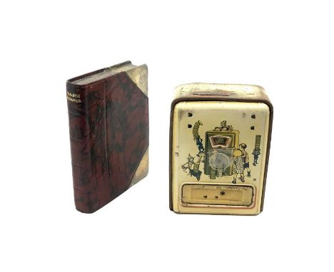 A Novelty metal hip flask in the form of a book, the spine titled: 'Paradise Regained' in gold, made by J. Dixon &amp; Sons L