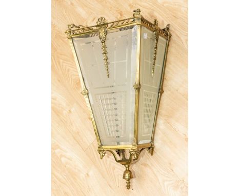 A modern gilt metal and glass light fitting, surmounted with a finial, 55cm Please note this item is at an offsite location, 