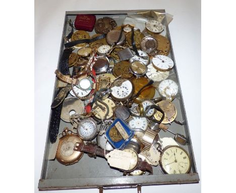 A collection of ex watch makers stock of pocket watches and watch workingsAll sold as seen