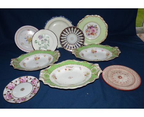 3 oval Copeland dessert dishes circa 1905 31.5 cm , Rogers pearlware shell edge plate 25 cm 1800 , Spode botanical plate 24 c