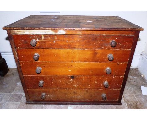 A wooden 5 drawer tool box with a quantity of tools , so include chisels and drill bit59.5 cm x 38 cm x 46 cm high