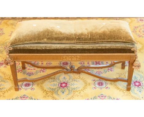 A 20th century Louis XV style double piano stool, with additional velvet cushion, fluted design, raised on fluted supports, t