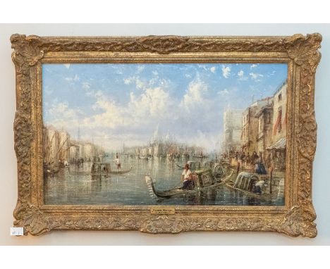 Francis Moltino (Italian 1847-1867) a pair of Venetian scenes, oil on canvas both in gilt frames, frame size 41cm x 62cmPleas