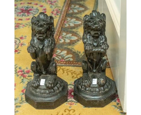 A pair of cast metal painted prancing lion door stops 37cm H (2)Please note this item is at an offsite location, buyers will 