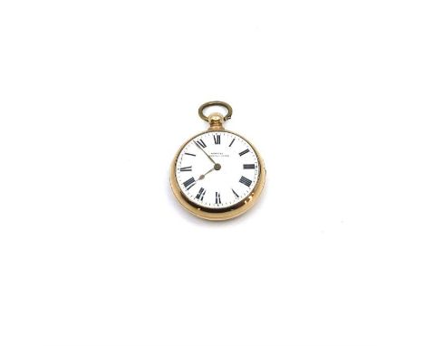 An 18ct. gold gentleman's pocket watch, the enamel dial with roman numerals and stamped 'Massey's Improved Lever', gross weig