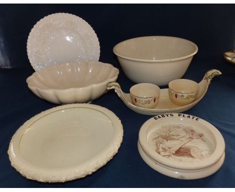 Mid 19th C Wedgwood stand cruet 34.5 cm in length, with male masks , 1920s Wedgwood Queensware fruit bowl 26.5 cm , Copeland 