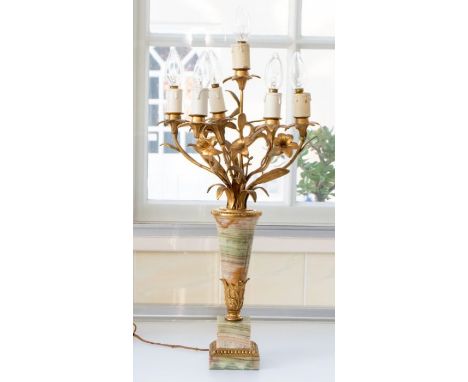 An early to mid 20th century candelabra, gilt metal and onyx, 72cm highPlease note this item is at an offsite location, buyer