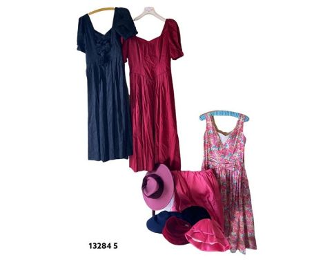 A collection of five vintage Laura Ashley hats and Jacoll, plus four Laura Ashley dresses (one bag)