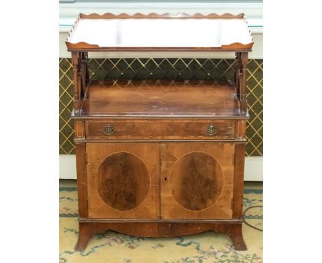 A pair of late 19th century crossbanded mahogany and walnut side cabinets, pie-crusted galleries (faded) with  single frieze 