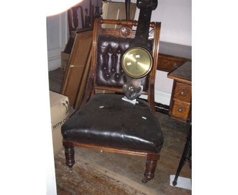 An Arts and Craft style side chair with wooden casters , also a Harrisons barometer.