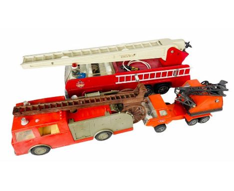 Tonka Trucks Vehicles and a Further Plastic Fire Engine - Marked made in England.&nbsp;