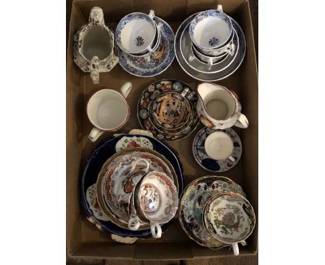 A quantity of Welsh Gaudy teaware, a 19th century Staffordshire part tea service printed and painted with chinoiserie decorat