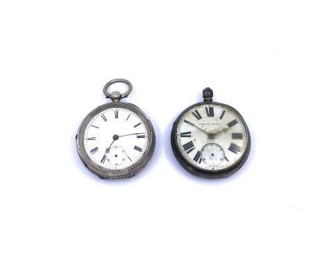 Two silver hallmarked pocket watches, both with enamel dials and roman numerals with second smaller dials both A/F (2)
