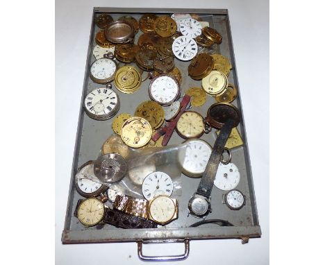 A collection of ex watch makers stock of watch workings and pocket watchesAll sold as seen